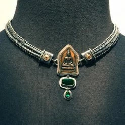 Charms Tabra Bronze Buddha And Green Quartz Neck Charm