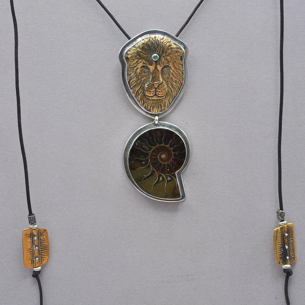 New ⭐ Tabra Lion And Ammonite Cord Necklace 🔔 3 Tabra Lion And Ammonite Cord Necklace